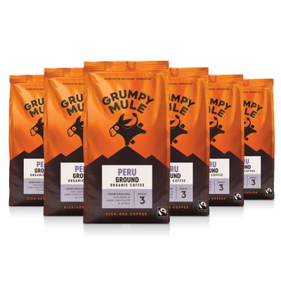 Grumpy Mule Peru Caf Feminino Organic (Ground Coffee) with notes of Dark Chocolate and Citrus 200g (Pack of 6 - Total 1.2kg)