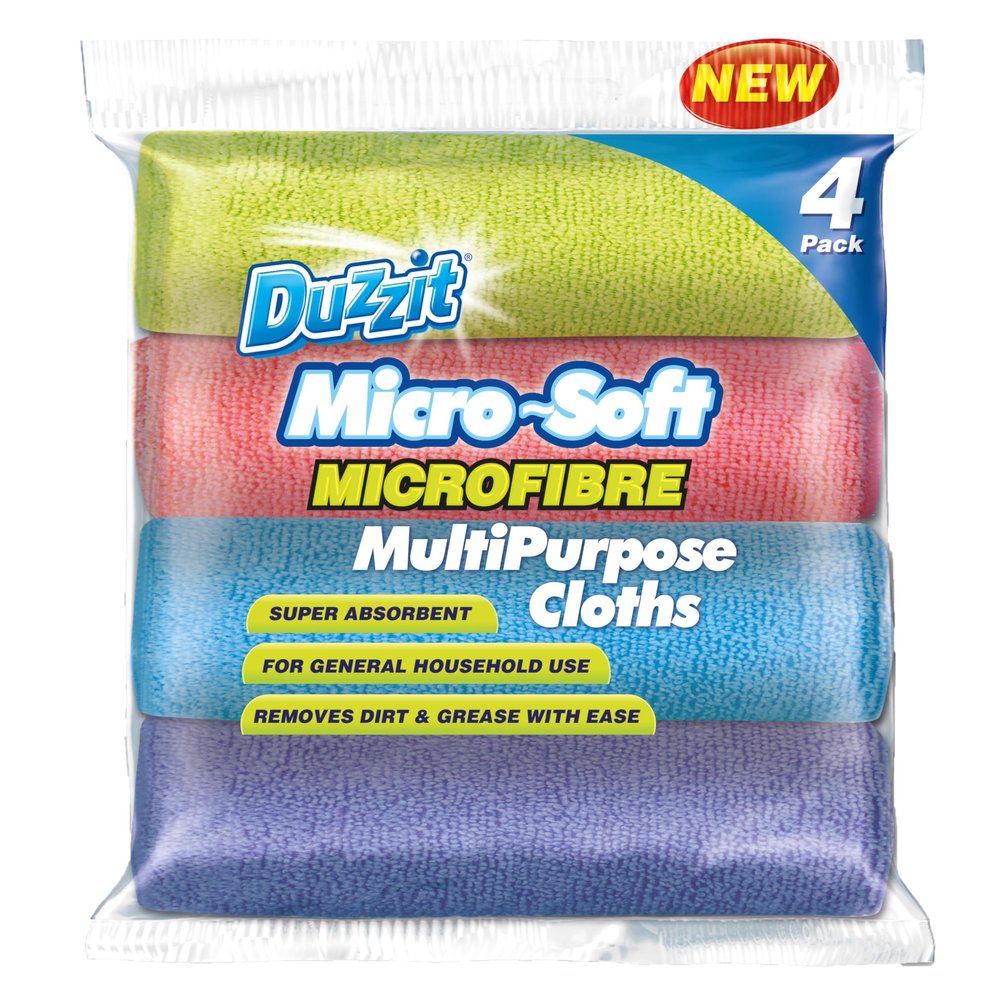 Duzzit Micro-Soft Microfibre Multipurpose Cloths Removes Dirt & Grime Super Absorbent Pack Of 4