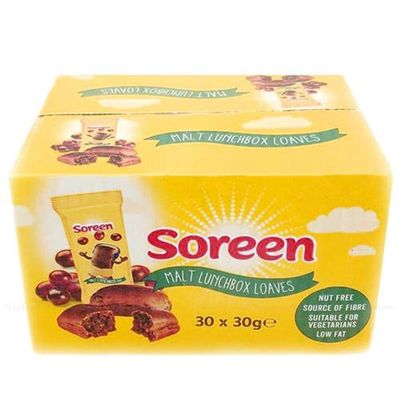 Soreen Malt Lunchbox Loaves Sweet Butter Chewy School Cake, (Pack of 30 x 30 g)