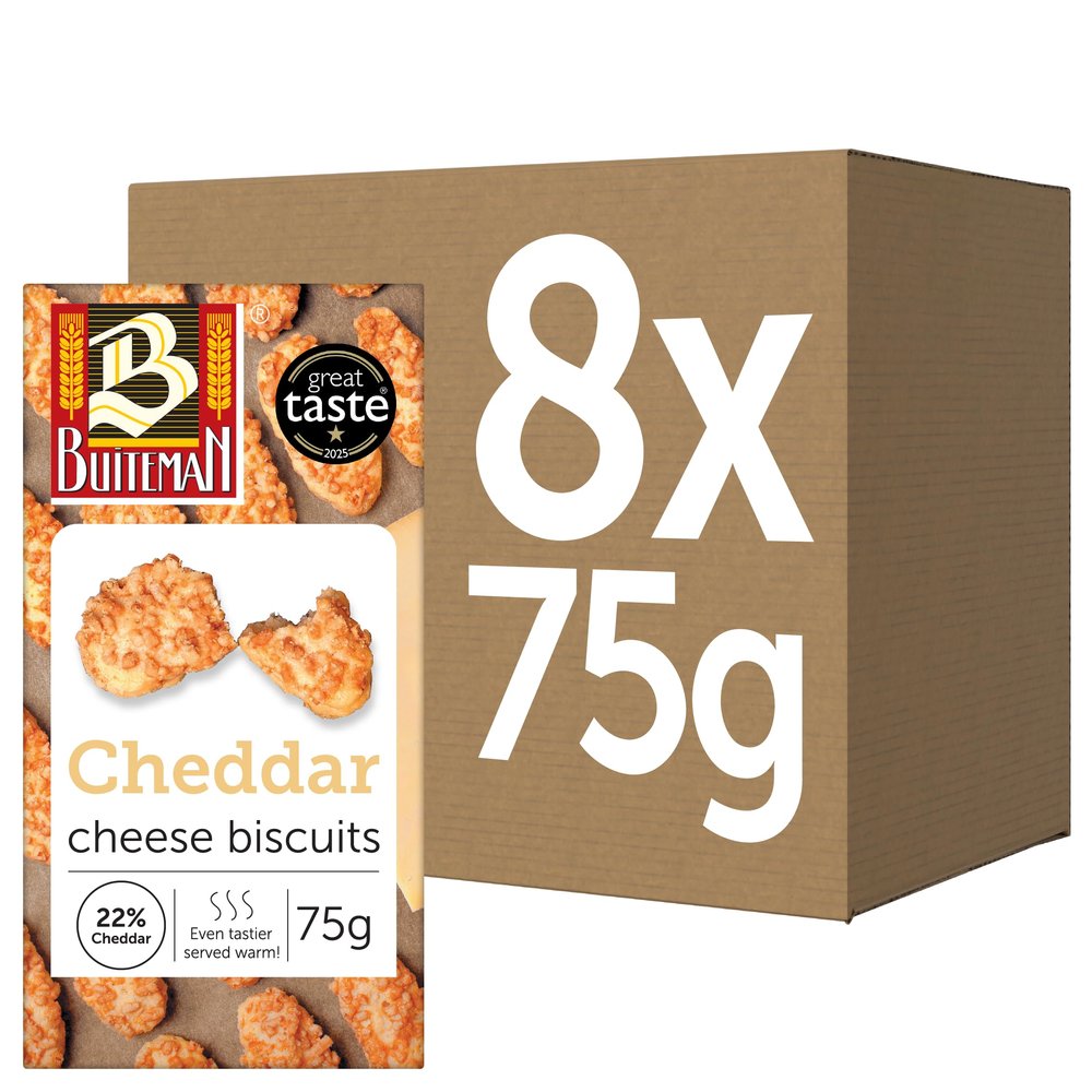 Buiteman Cheddar Cheese Biscuits Pack of 8 75g Luxury Dutch Savoury Snacks Gourmet Baked Crackers with Mature Cheddar Perfect for Cheese Boards, Entertaining & Wine Pairing