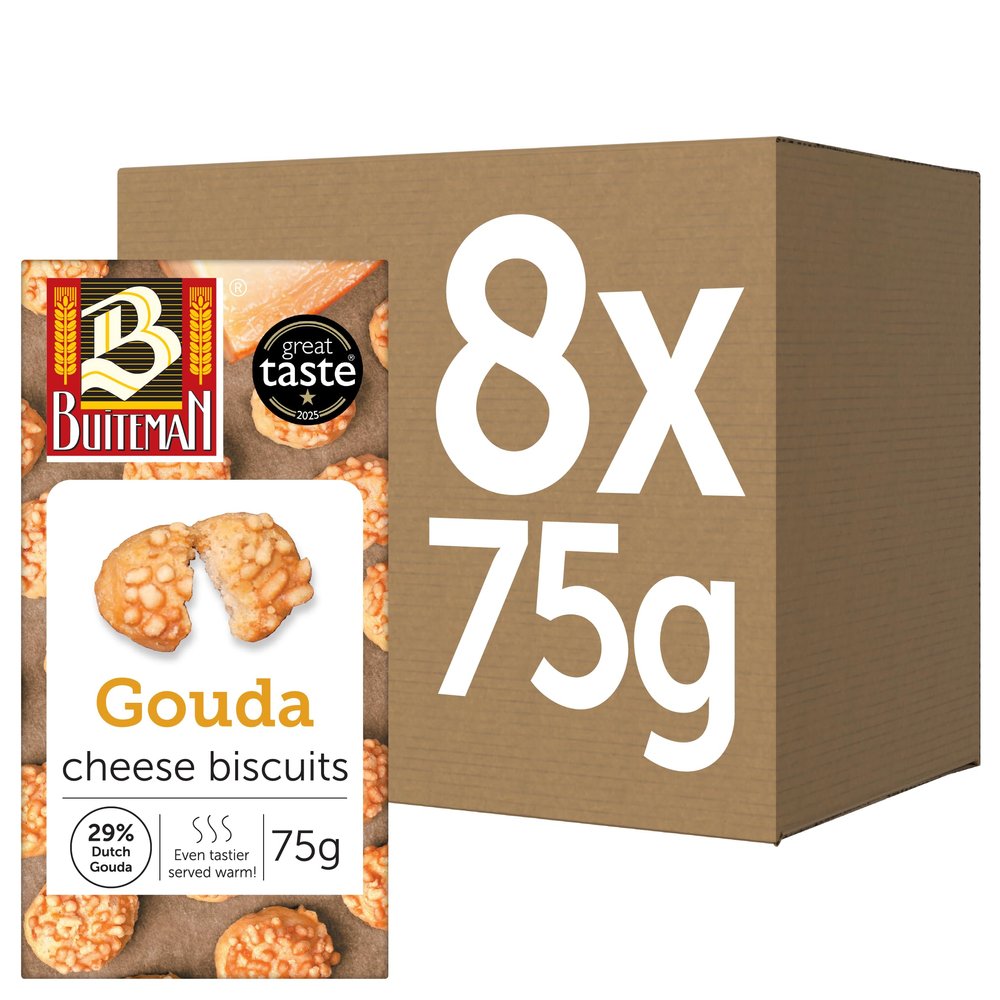 Buiteman Gouda Cheese Crumble Biscuits Pack of 8 75g Luxury Dutch Savoury Snacks Gourmet Baked Crackers with Aged Gouda Perfect for Cheese Boards, Entertaining & Wine Pairing
