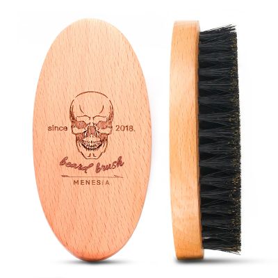 TMZUAMOZ Menesia Boar Bristle Hair Beard Brush for Men, Small Soft Beard Brush, Pocket Travel Men's Wooden Mustache Brush (Skull)
