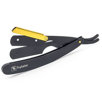 Professional Cut Throat Razor Kit for Men Matte Black 24K Gold Plated Barber Grade Single Edge Blade Straight Razor Premium Shaving Razors