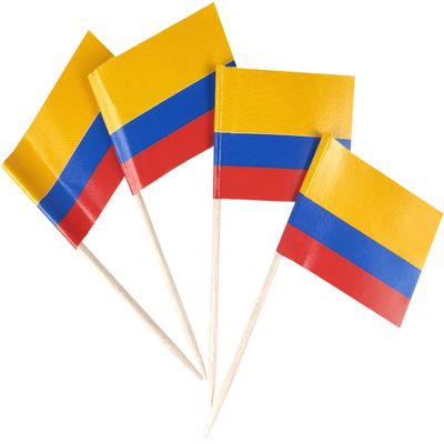 JBCD 200 Pcs Colombia Flag Toothpicks Cupcake Toppers Decorations, Cocktail Toothpick Flag Colombian Cake Topper Picks Mini Small Flag Cupcake Pick Sticks
