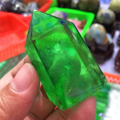 1pcs Natural Crystal Quartz Rare and Beautiful Green Halo Titanium Quartz Pillar Crystal Wand Mineral