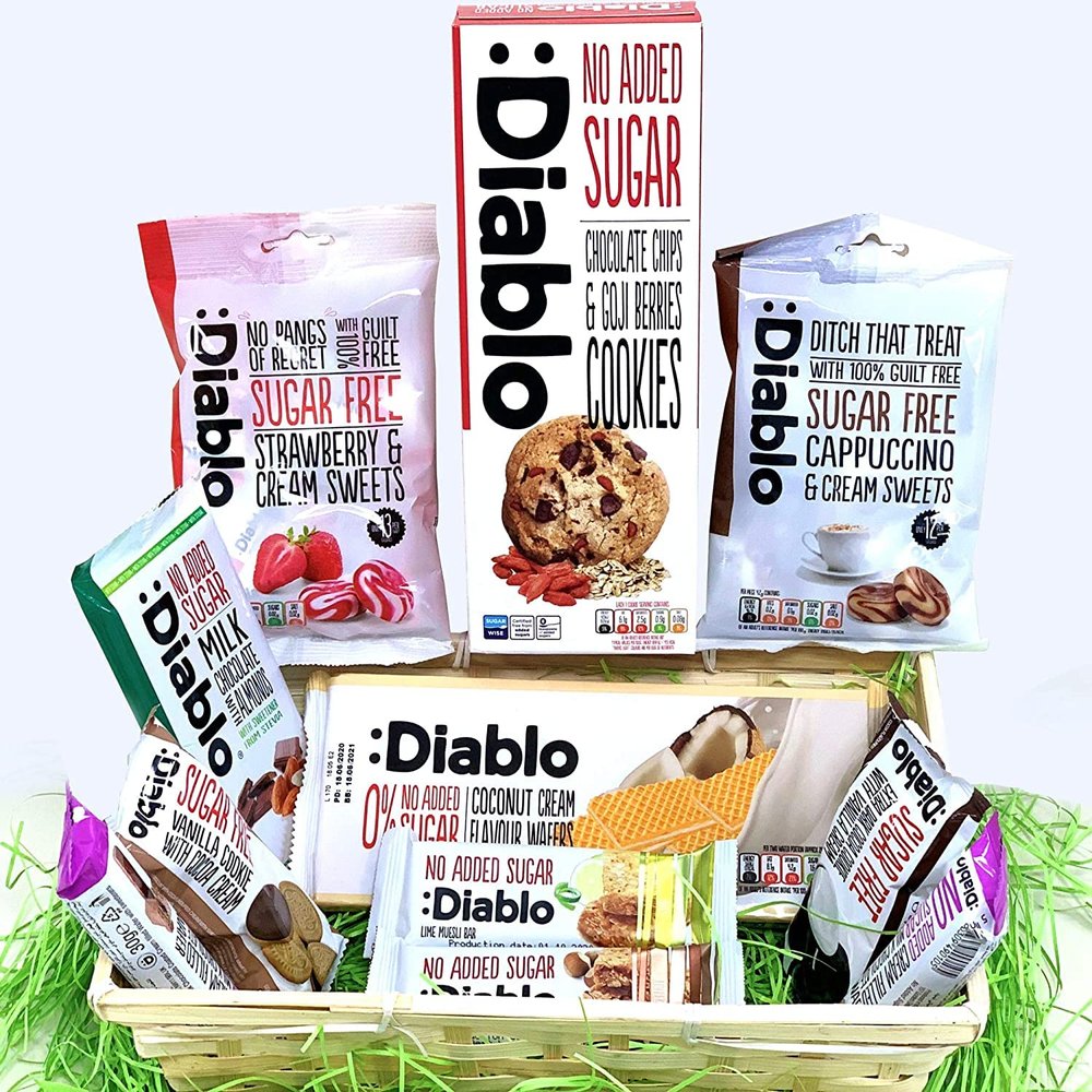 Diablo Diabetic 0 Sugar Hamper Box Sweets Cake Cookies Bar Bars Present Set Snack Sweet Basket
