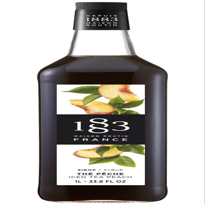 1883 Maison Routin Premium Peach Iced Tea Syrup Made with Pure Cane Sugar & Real Peach Juice for Tea, Cocktails & Mocktails, Vegan-Friendly, Allergen-Free, Preservative Free - 1L Glass Bottle