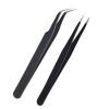 AIEX 2 Pcs Eyelash Tweezers Stainless Steel Eyelash Extension Tweezers Straight and Curved Tip (Black) view 1