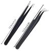 AIEX 2 Pcs Eyelash Tweezers Stainless Steel Eyelash Extension Tweezers Straight and Curved Tip (Black) view 2