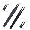 AIEX 2 Pcs Eyelash Tweezers Stainless Steel Eyelash Extension Tweezers Straight and Curved Tip (Black) view 3