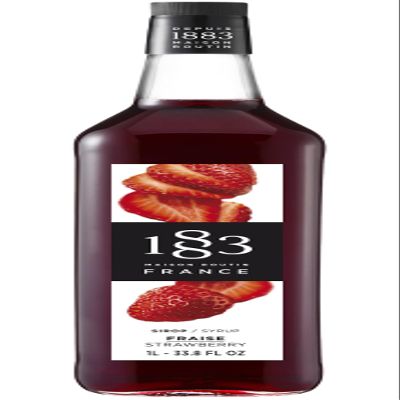 1883 Maison Routin Premium Strawberry Syrup for Cocktails, Mocktails, Iced Tea, Desserts, Smoothies & Bubble Tea Glass 1L