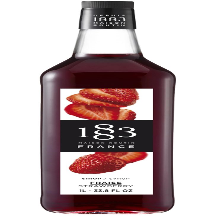 1883 Maison Routin Premium Strawberry Syrup for Cocktails, Mocktails, Iced Tea, Desserts, Smoothies & Bubble Tea Glass 1L