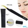 YNR Lash Eyelash Extension Tweezers, Japanese Stainless Steel Tools Straight Curved, Volume Tweezers Precision Angled Gold Tip with Free Leather Case (YNR-C2GB) view 2