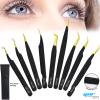 YNR Lash Eyelash Extension Tweezers, Japanese Stainless Steel Tools Straight Curved, Volume Tweezers Precision Angled Gold Tip with Free Leather Case (YNR-C2GB) view 3