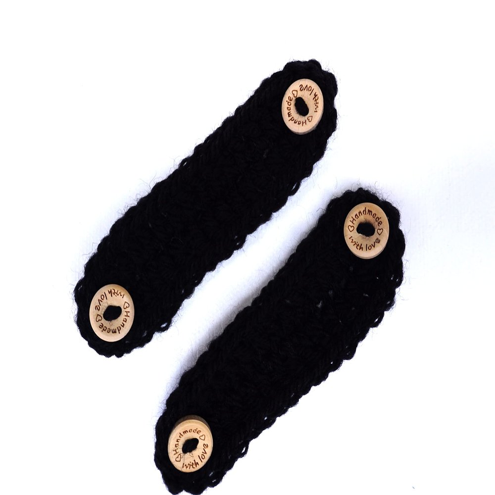 Set of 2 handmade ear savers, Crochet black Ear Savers, Face Mask Extender, Mask straps with Buttons, Reusable and washable ear saver