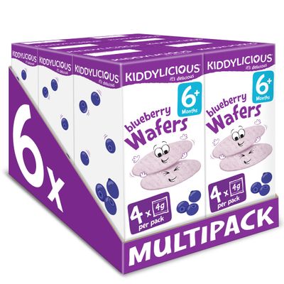 Kiddylicious Blueberry Mini Wafers - Gluten and Dairy Free Kids Snack - Suitable for 6+ Months - 6 x 4 Twin Packs