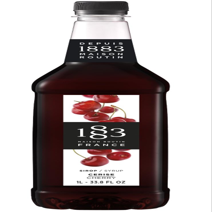 1883 Maison Routin Premium Cherry Syrup, Made with Pure Cane Sugar, Perfect for Coffees, Cocktails, Mocktails & Smoothies, Vegan-Friendly, Allergen-Free, No Preservatives - 1L Glass Bottle