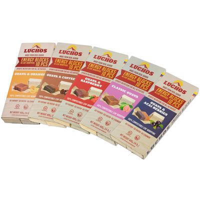 LUCHOS Energy Blocks - Guava Variety Pack, 5 x 400 g | Colombian On-the-Go Sports Nutrition for Running, Cycling & Hiking | A Natural Alternative to Bars & Gels | Vegan, Gluten Free & Easy to Digest