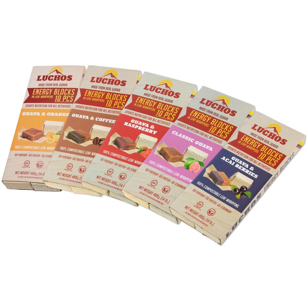 LUCHOS Energy Blocks - Guava Variety Pack, 5 x 400 g | Colombian On-the-Go Sports Nutrition for Running, Cycling & Hiking | A Natural Alternative to Bars & Gels | Vegan, Gluten Free & Easy to Digest