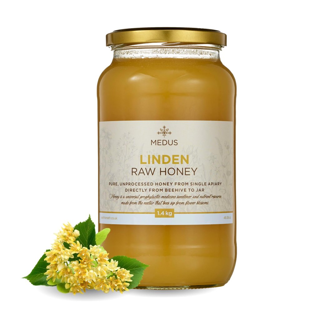 Earthbreath Linden I Basswood I Lime Raw Honey - 1.4kg - From Single Apiary - Pure, Unpasteurised & Unfiltered - Natural Sweetener for Cooking, Coffee, Tea, Juice, Drinks, Food