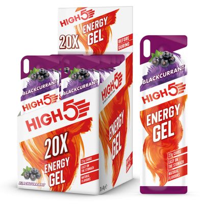 HIGH5 Energy Gels - Quick Release Sports Gels to Power Muscles for Top Performance - Natural Fruit Juice & No Caffeine - On The Go Energy Boost for Running, Cycling, Endurance (Blackcurrant, 20 x 40g)