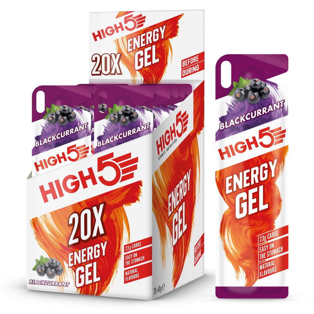 HIGH5 Energy Gels - Quick Release Sports Gels to Power Muscles for Top Performance - Natural Fruit Juice & No Caffeine - On The Go Energy Boost for Running, Cycling, Endurance (Blackcurrant, 20 x 40g)