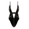 Womens Faux Leather One-Piece Thongs Wet Look High Cut Leotard Teddy Bodysuit Lingerie Zipper Crotch PU Leather Halter Catsuit Sleeveless Deep V Neck Bodysuit Clubwear Nightwear (XL,XL) view 2