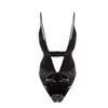 Womens Faux Leather One-Piece Thongs Wet Look High Cut Leotard Teddy Bodysuit Lingerie Zipper Crotch PU Leather Halter Catsuit Sleeveless Deep V Neck Bodysuit Clubwear Nightwear (XL,XL) view 3