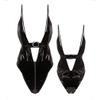 Womens Faux Leather One-Piece Thongs Wet Look High Cut Leotard Teddy Bodysuit Lingerie Zipper Crotch PU Leather Halter Catsuit Sleeveless Deep V Neck Bodysuit Clubwear Nightwear (XL,XL) view 4