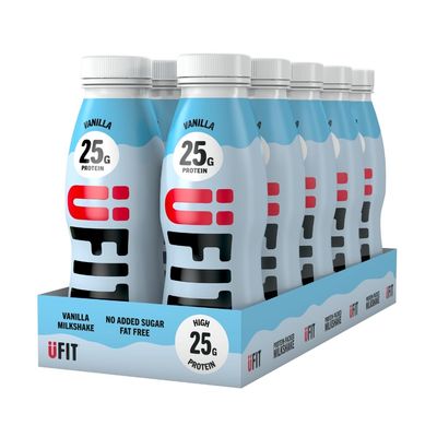 UFIT High 25g Protein Shake - Vanilla Flavour- Fat Free - No Added Sugar  Ready to Drink - 10 x 330ml (Packaging May Vary)
