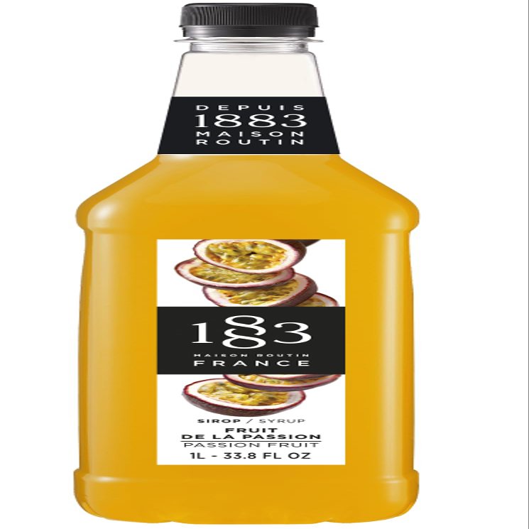 1883 Maison Routin Premium Passion Fruit Syrup for Passion Fruit Martinis, Cocktails, Mocktails, Smoothies, and Iced Coffee, Vegan-Friendly - 1L PET Bottle