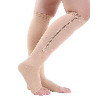 Agatige Open Toe Compression Socks for Women & Men, Anti-Embolism Knee High Socks Compression Sleeves Flight Running Pregnancy Travel Work Varicose Veins S/M