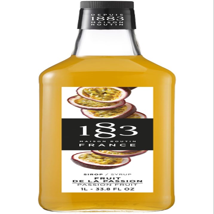 1883 Maison Routin Premium Passion Fruit Syrup for Cocktails, Passion Fruit Martinis, Mocktails, Smoothies, Iced Coffee Glass 1L