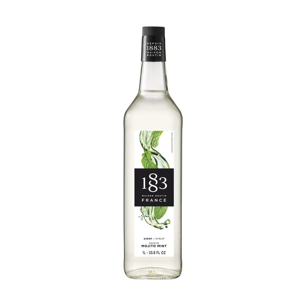 1883 Maison Routin Premium Mojito Mint Syrup, Refreshing Herbal Flavour for Cocktails, Lemonades and Mocktails, Vegan-Friendly, No Preservatives or Artificial Flavours 1L Glass Bottle
