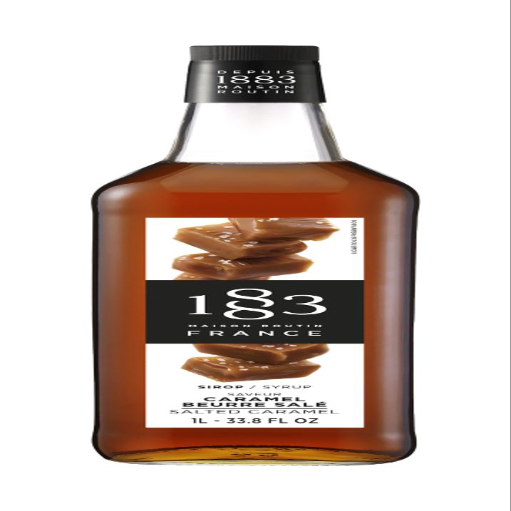 1883 Maison Routin Premium Salted Caramel Syrup Made with Pure Cane Sugar for Coffee, Hot Chocolate & Desserts, Diet Friendly & Natural, No Preservatives or Artificial Colours 1L Glass Bottle