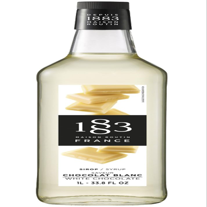 1883 Maison Routin Premium White Chocolate Syrup - Flavoured Coffee Syrup, Hot Chocolate, Cocktails & Baking Sugar Alternative, Vegan-Friendly, Allergen-Free, No Preservatives 1L Glass Bottle