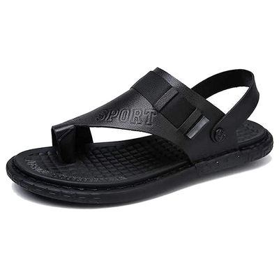MiduoHu Orthotic Sandals Men's Flip Flops,Leisure Open Toe Soft Insole Sandal, Comfortable Faux Leather Bunion Corrector Beach Flip Flops (Color : Black, Size : 43EU)