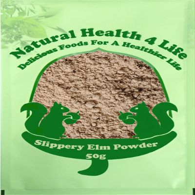 Natural Health 4 Life 100% Pure Inner Bark Slippery Elm Powder - Support Gut Health, Vegan - 50g Slippery Elm Powder Bag