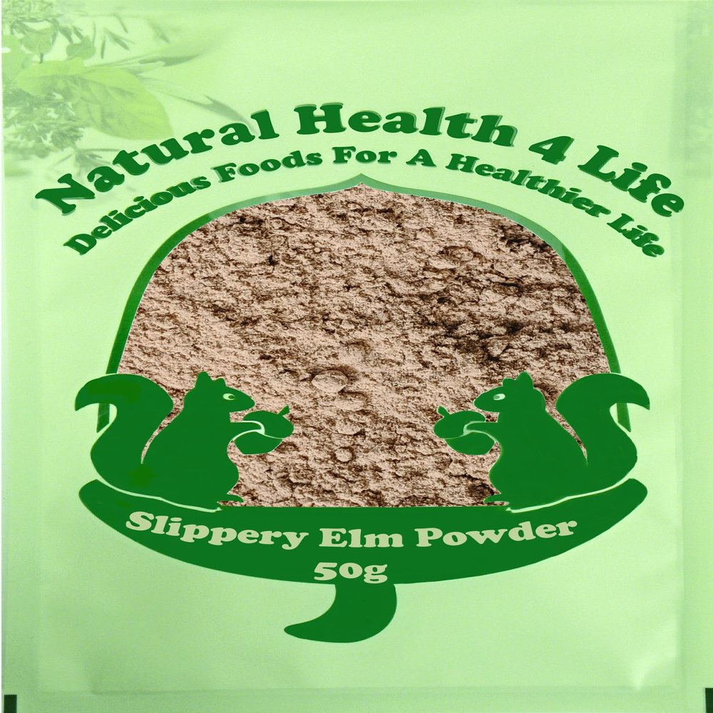 Natural Health 4 Life 100% Pure Inner Bark Slippery Elm Powder - Support Gut Health, Vegan - 50g Slippery Elm Powder Bag