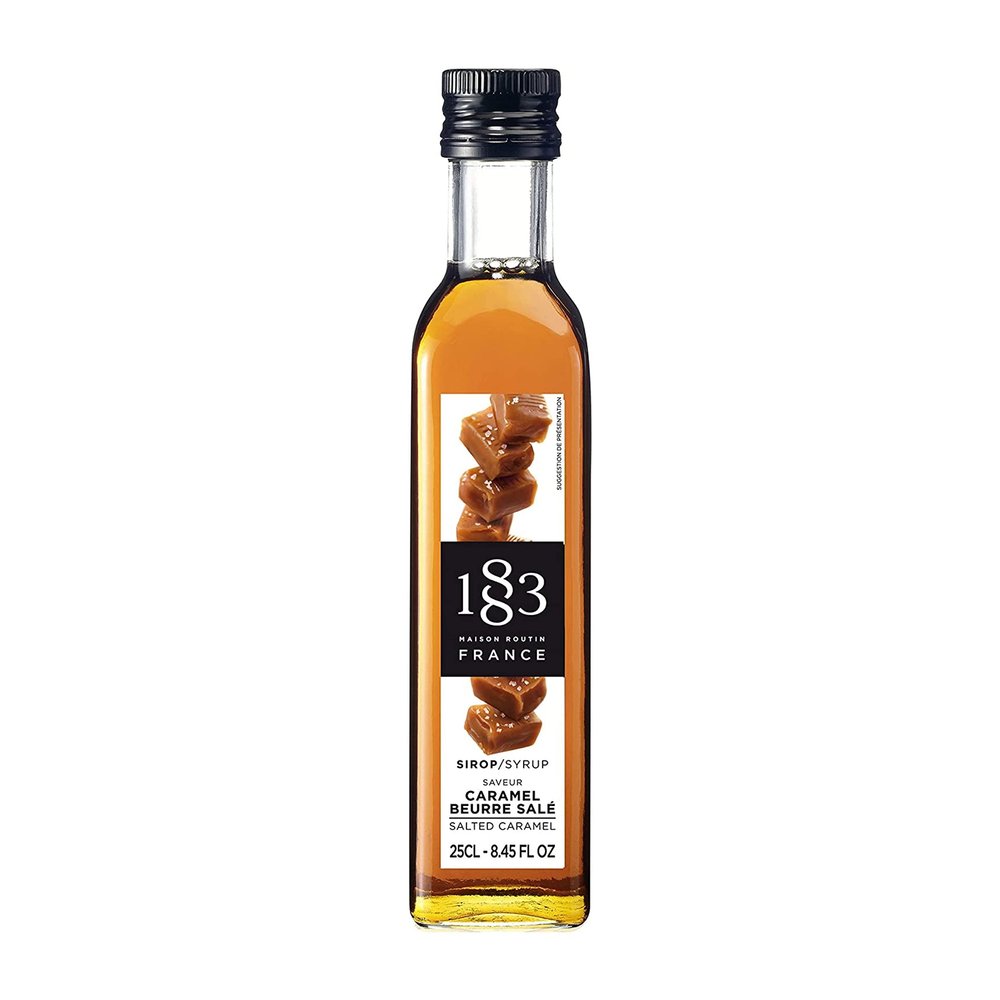 1883 Maison Routin Premium Salted Caramel Coffee Syrup  Indulgent Blend For Lattes, Frappes, Desserts & Baking, Allergen-Free, Vegan-Friendly, 250 Ml Glass Bottle