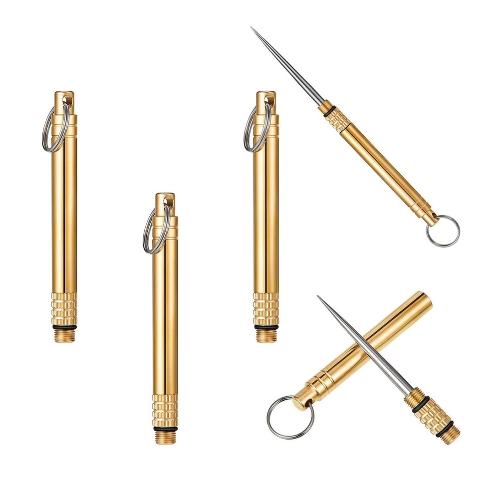 3 PCS Portable Toothpicks, Titanium Toothpicks Toothpick with Key Ring Fruit Stick Metal Toothpick for Outdoor Picnic and HomeBrass)