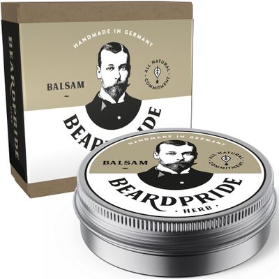 BEARDPRIDE Beard Balm for Men - Herb - The Original Barbershop Beard Balm - Handmade in Germany - Natural Beard Balm based on Shea Butter and precious Oils - Premium Beard Balm - Gift for Men - 55g