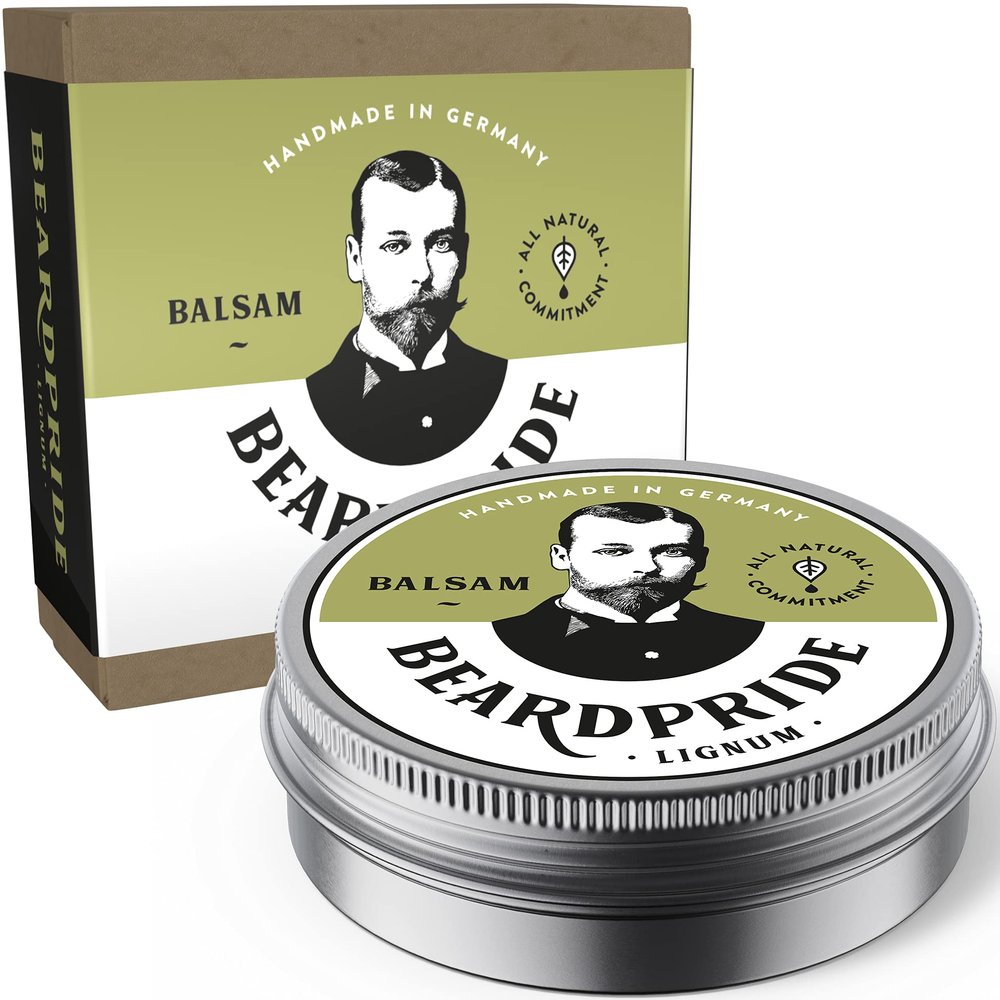 BEARDPRIDE Beard Balm for Men - Lignum - The Original Barbershop Beard Balm - Handmade in Germany - Natural Beard Balm based on Shea Butter and precious Oils - Premium Beard Balm - Gift for Men - 28g