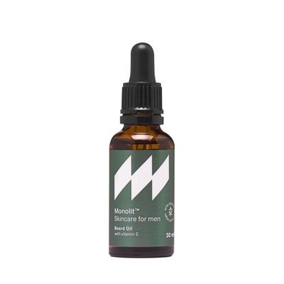 Monolit Beard Oil 30 ml - Argan, Jojoba, Avocado Oils, Vitamin E, Softens, Nourishes Beard, Sandalwood Scent, Moisturises Skin, Reduces Itch, Easy Pipette Application, Daily Grooming