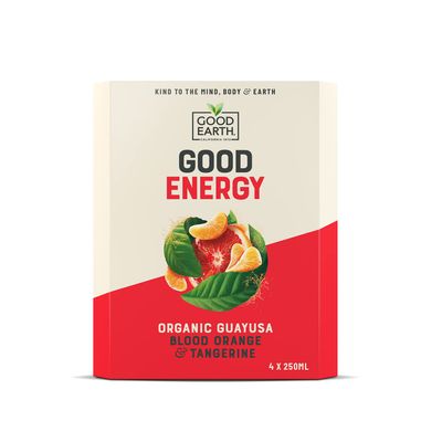 Good Earth Tea Co. Orange and Tangerine Good Energy Drink, 4 Cans of 250 ml