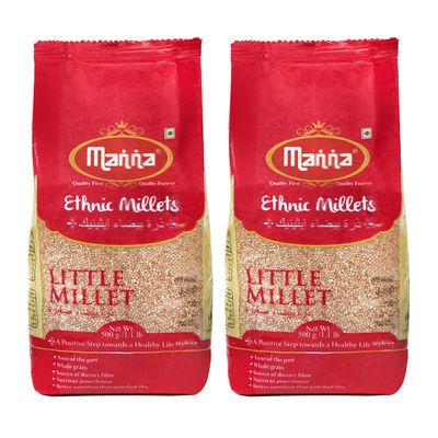 Manna Little Millet. Natural Grains 1kg (500g x 2 Packs) - (Kutki / Samai / Same / Samulu) | Native Low GI Millet Rice | High Protein & 100% More Fibre Than Rice