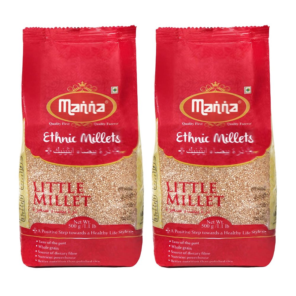Manna Little Millet. Natural Grains 1kg (500g x 2 Packs) - (Kutki / Samai / Same / Samulu) | Native Low GI Millet Rice | High Protein & 100% More Fibre Than Rice