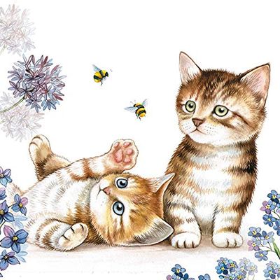 20 Napkins Cats Play with Bees | Animals | Table Decoration 33 x 33 cm