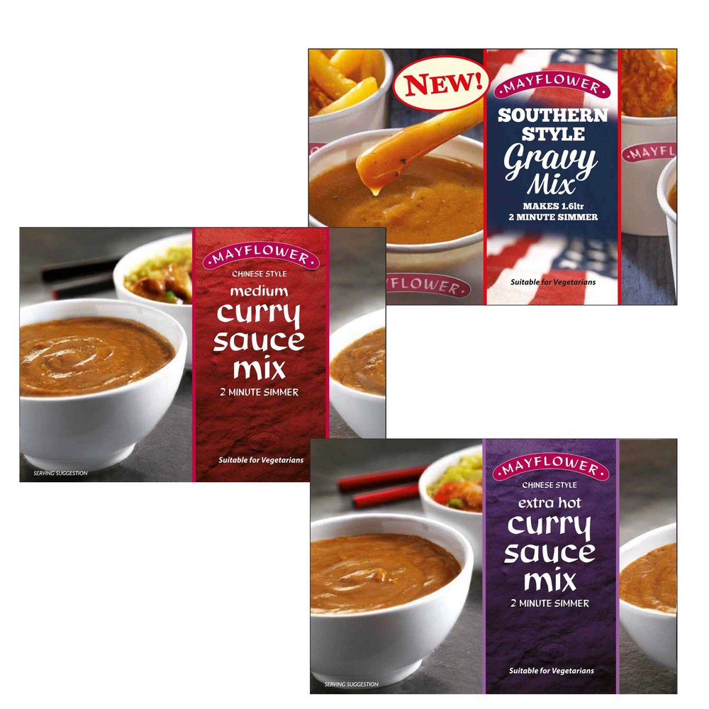 Mayflower Sauce Mix | Pack of 3 | Chinese Style Curry Sauce Medium 255g, Chinese Curry Sauce Extra Hot 255g, Southern Style Gravy Mix 255g
