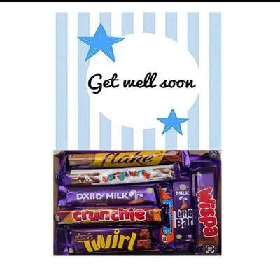 Blue Get Well Soon Sweet Box Chocolate Lover Gift Box Hamper - 8 Full Size Chocolates Bars No Multi Packet Selection box Present For Him or Her Show Someone How Much You Care